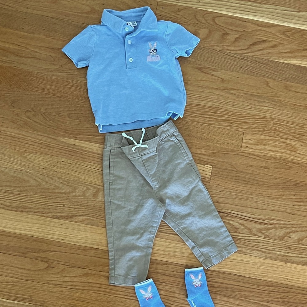 Janie and jack Easter shirt socks and khaki pants